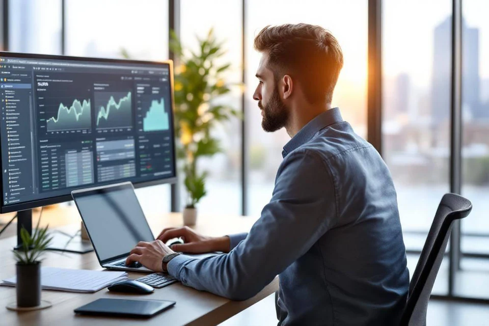 Operations specialist monitoring finance case analytics.